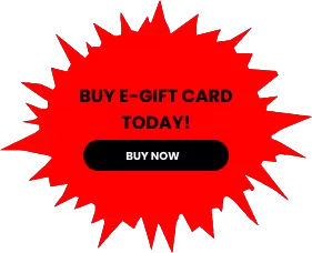 A red burst with the words buy e gift card today buy now.